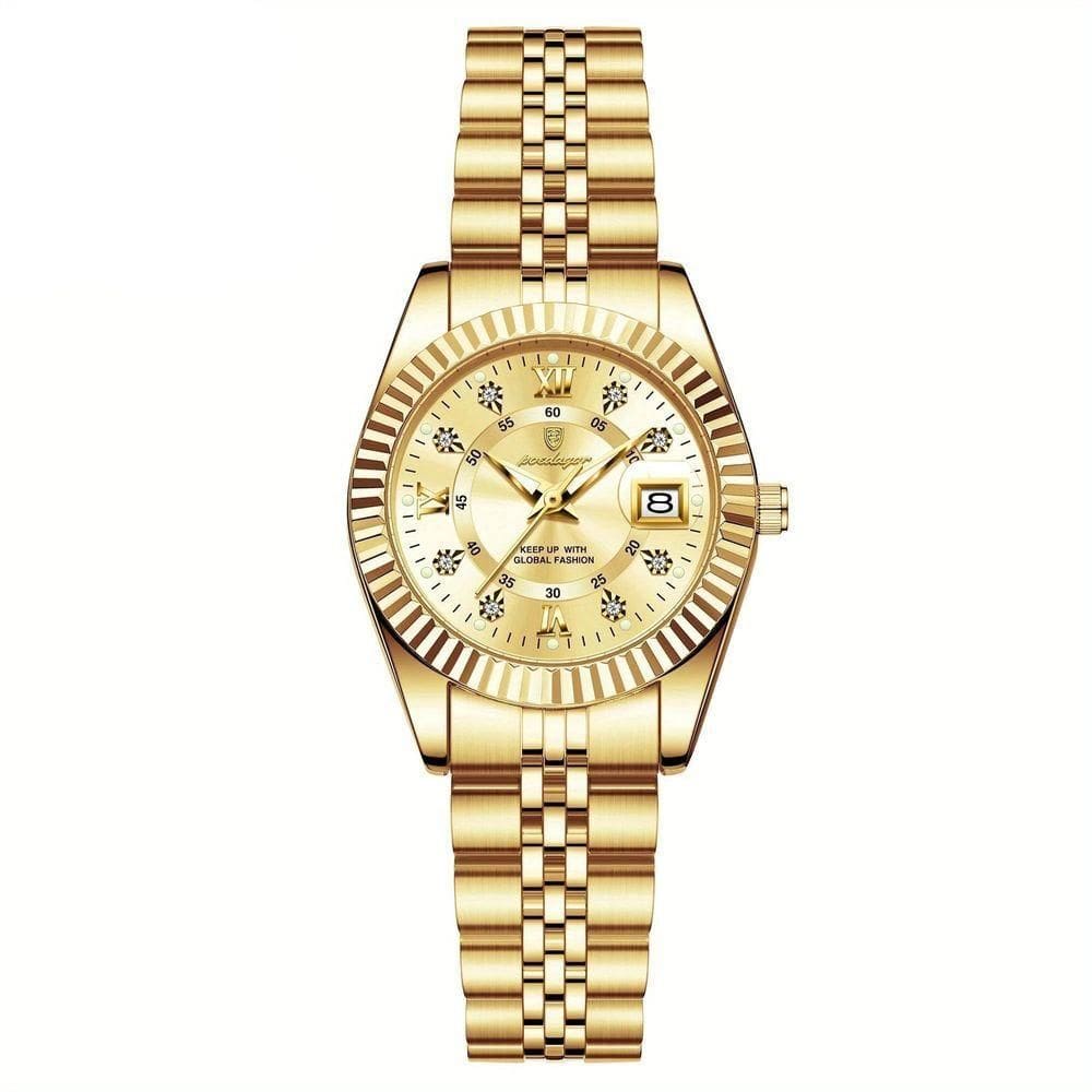 Relógio Feminino Elegante Com Strass Em Aço Inoxidável De Quartzo Casual Dourado Dourado
