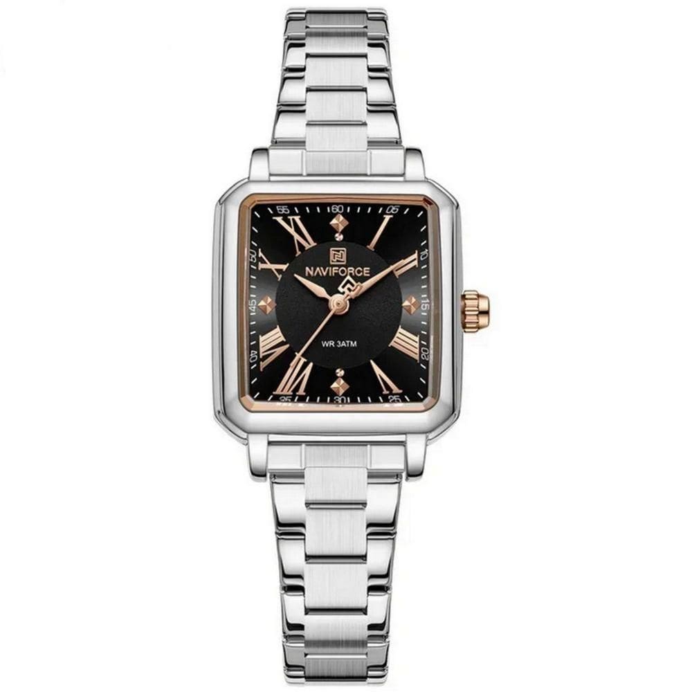 Relógio Feminino Design Sofisticado Quartzo Em Aço Inoxidável À Prova Da Água Casual Preto Prata