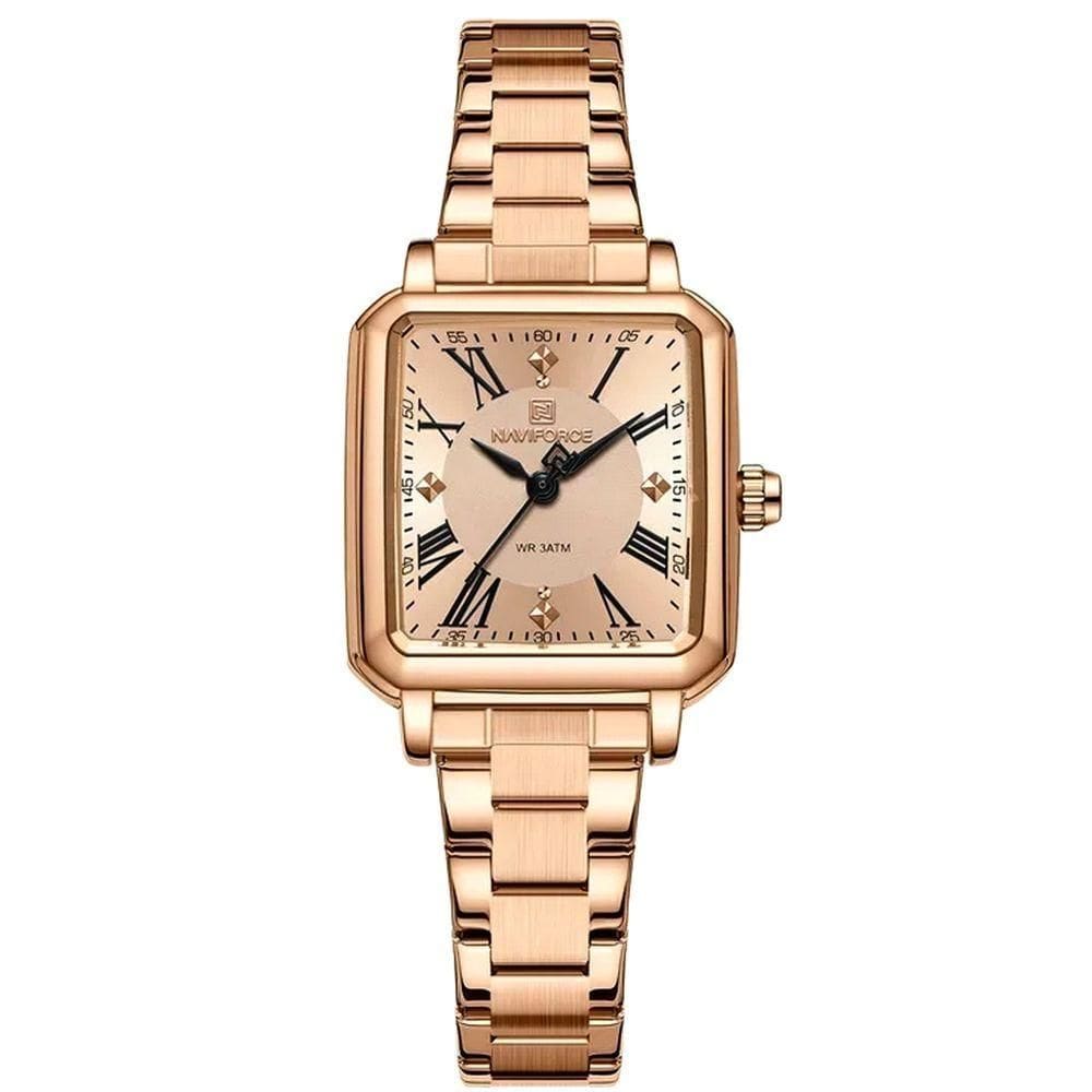 Relógio Feminino Design Sofisticado Quartzo Em Aço Inoxidável À Prova Da Água Casual Rose