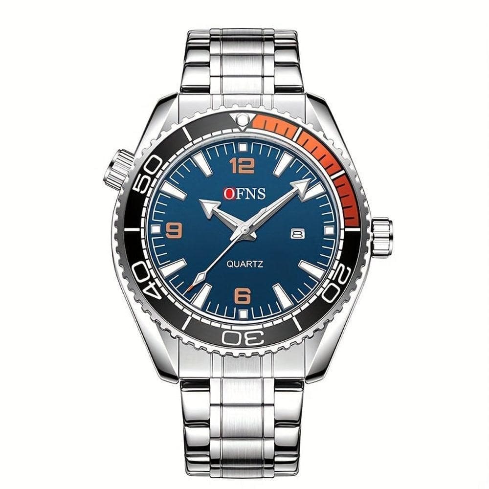 Relógio De Aço Inoxidável Masculino - Design Elegante Para Negócios Azul