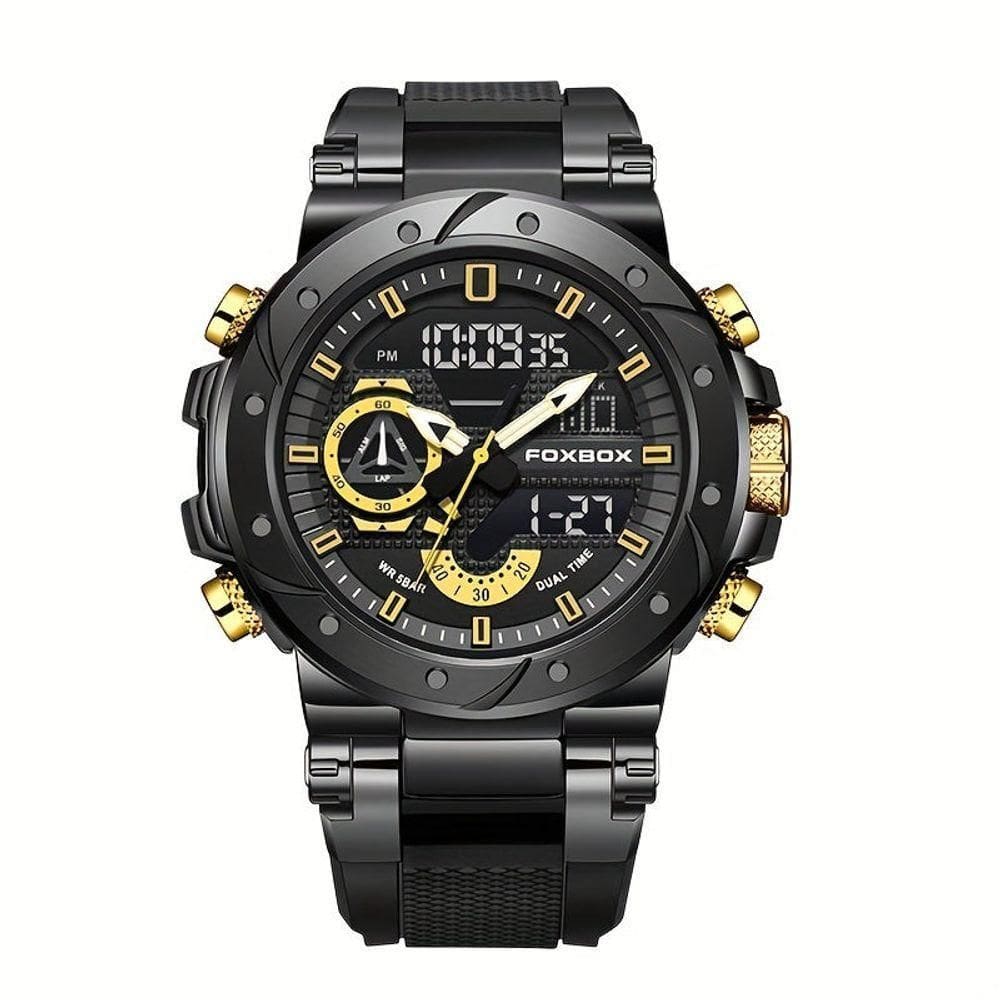 Relógio De Quartzo Masculino Com Visor Luminoso Pulseira De Silicone Casual Dourado Preto