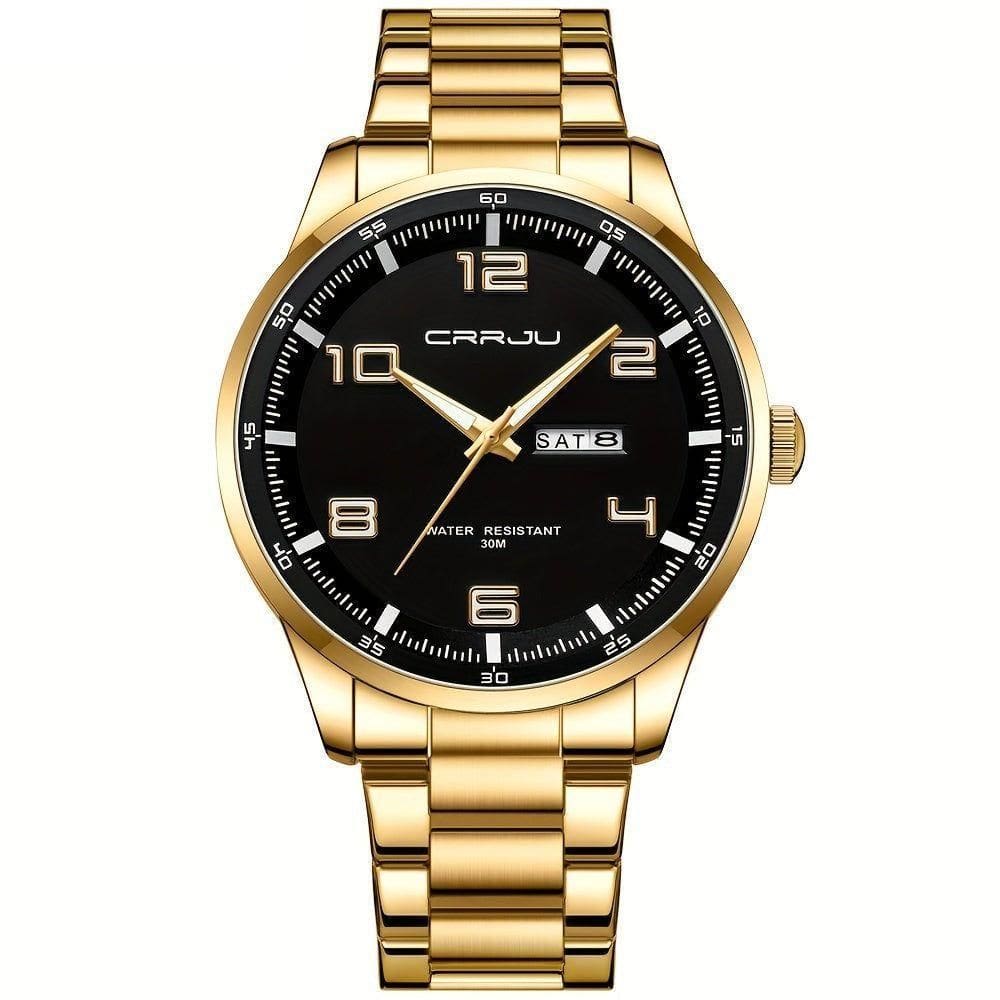 Relógio Masculino Pulseira Em Aço Inoxidável Movimento Quartzo Analógico Dourado