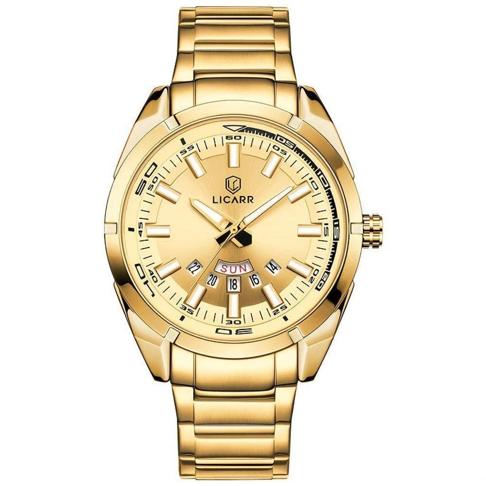 Relógio Masculino Movimento Analógico Quartzo Em Aço Inoxidável à Prova D`água Dourado