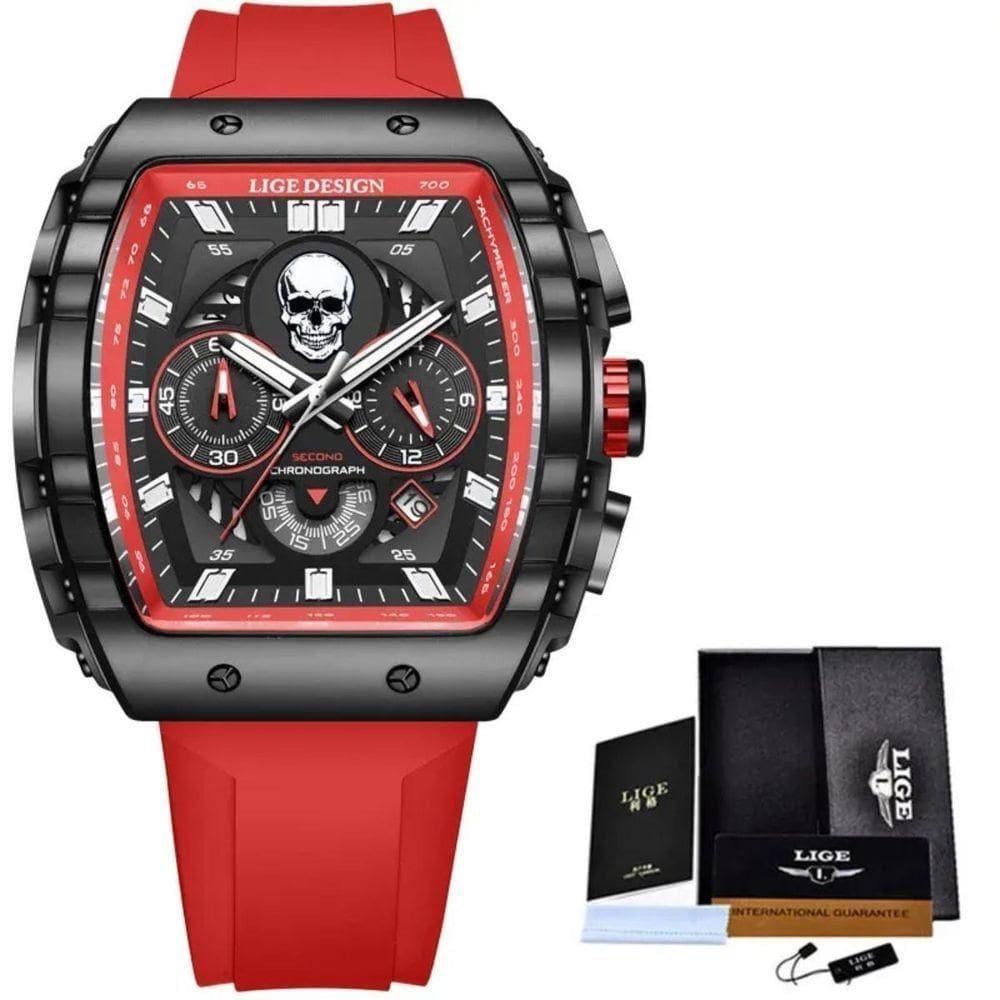 Relógio 9112 De Silicone Impermeável Masculino, Militar, Esporte Vermelho