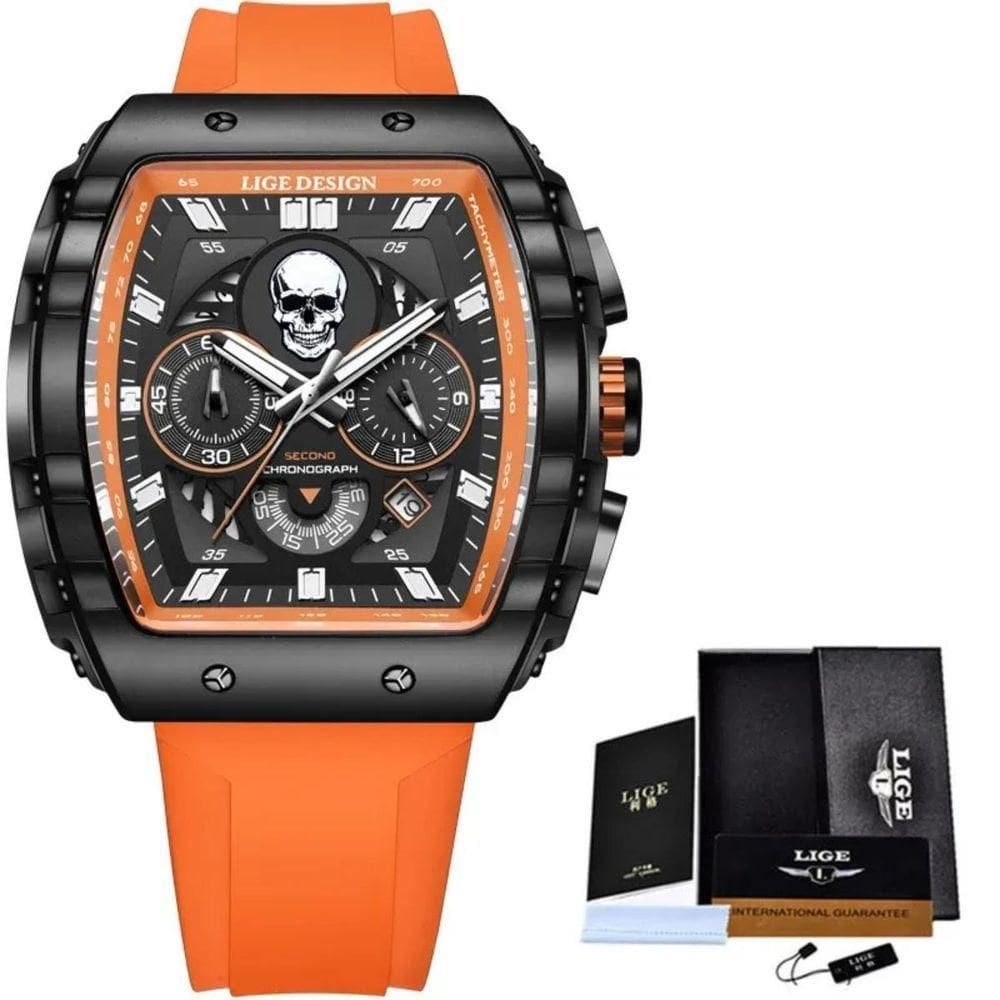 Relógio 9112 De Silicone Impermeável Masculino, Militar, Esporte Laranja
