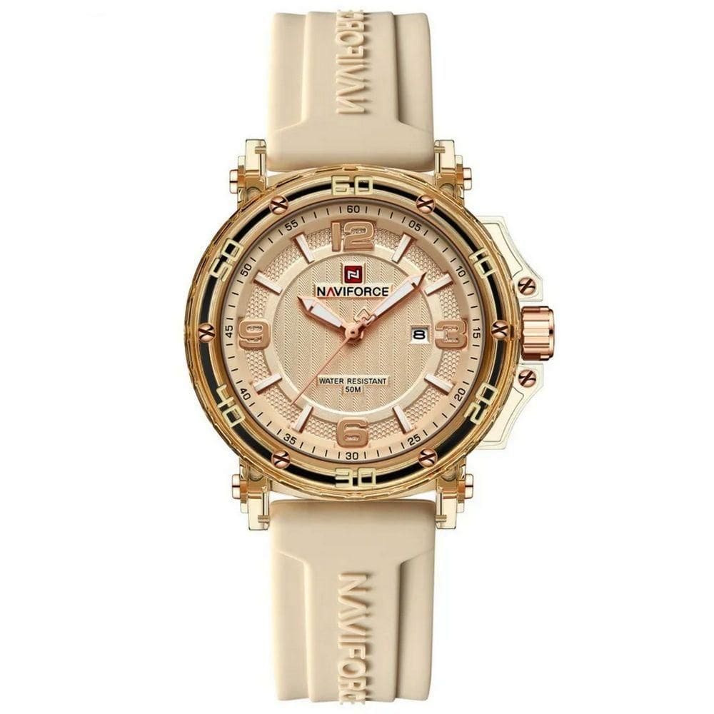 Relógio Feminino Quartzo Moderno Multifuncional Impermeavel 3atm Bege