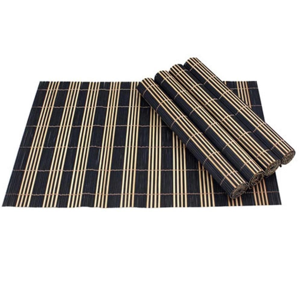 Jogo Americano Bambu Preto Listrado Kit 4 Peças - Mimo Style