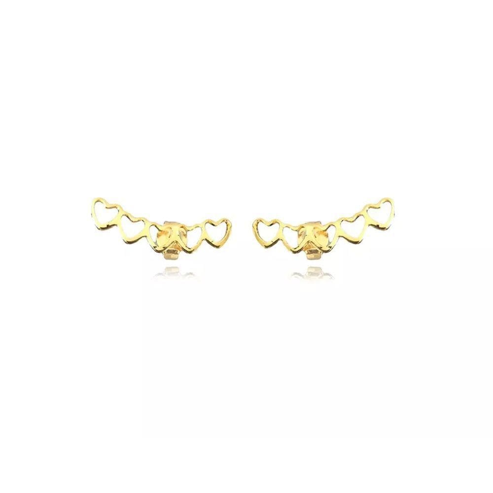 Brinco Ear Cuff Mini Corações Vazados Folheado Em Ouro 18k