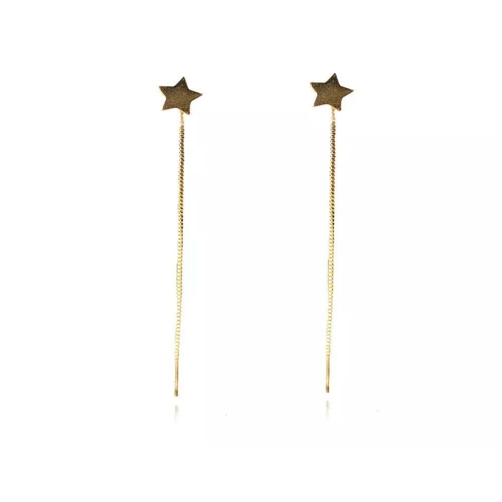 Brinco De Fio Com Estrela Folheado Em Ouro 18k