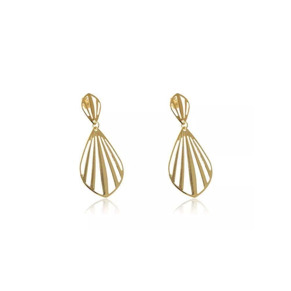 Brinco Grande De Concha Vazada Folheado Em Ouro 18k