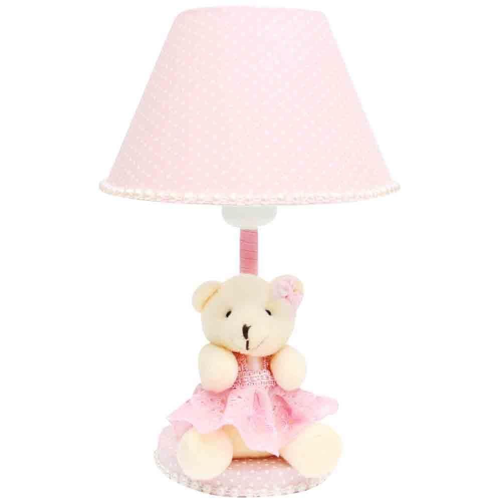 Abajur Infantil Urso Rosa Quarto Bebê Criança 25cm