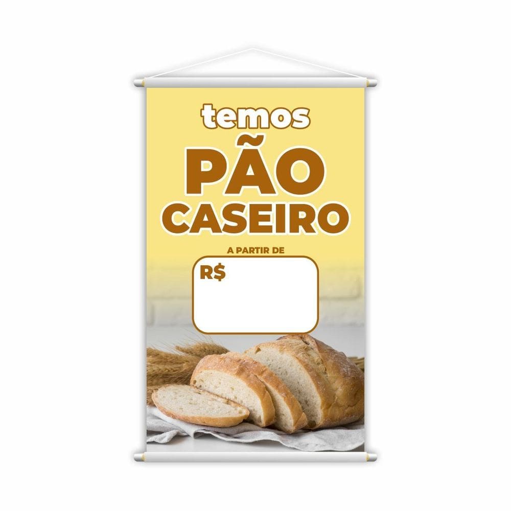 Banner Temos Pão Caseiro Padaria Preço Fundo Branco 60X40Cm