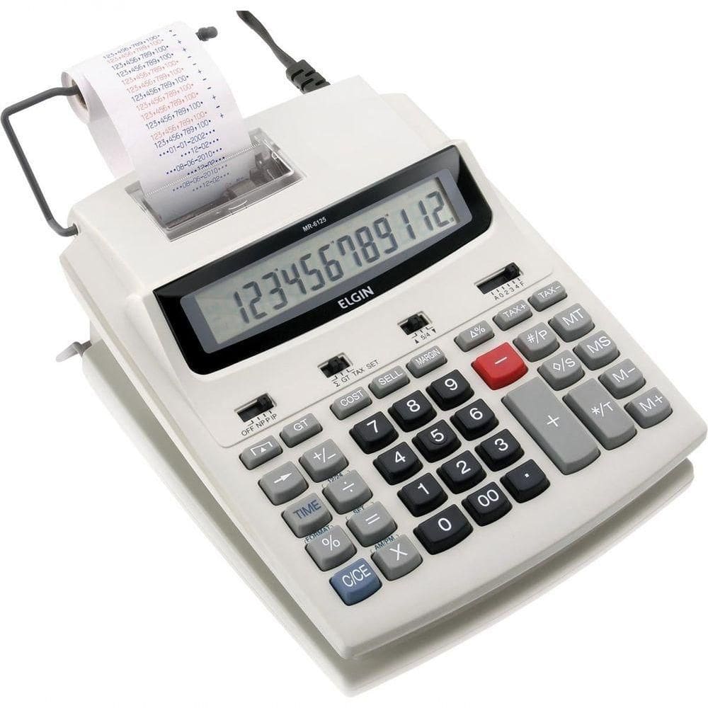 Calculadora Com Bobina 12 Digitos, Impressão Bicolor E Display Lcd Mr-6125 Branca [f018]