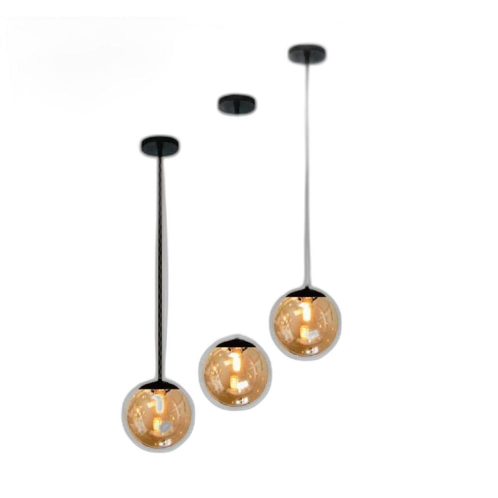 Kit 3 Pendente Preto Mesa Bancada Balcão Aparador + Led Vidr