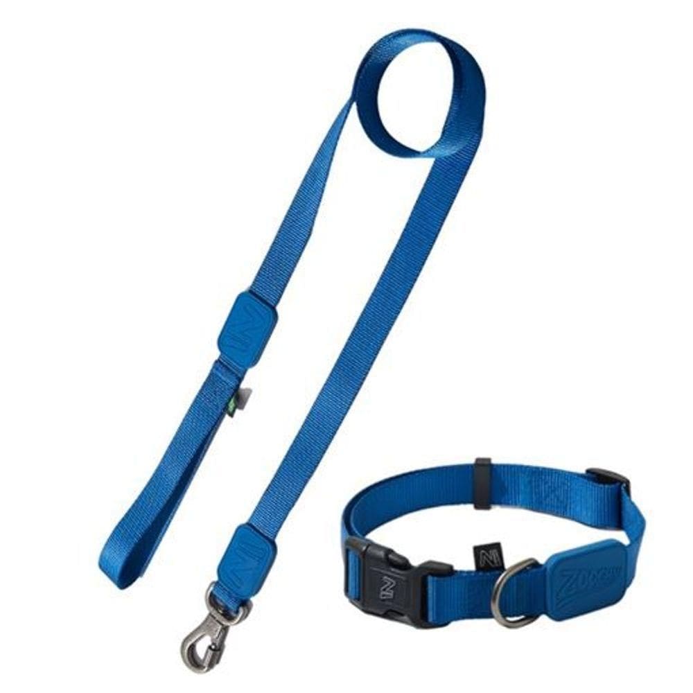 Coleira E Guia Ajustáveis Para Cães - Azul Marinho - Tamanho G