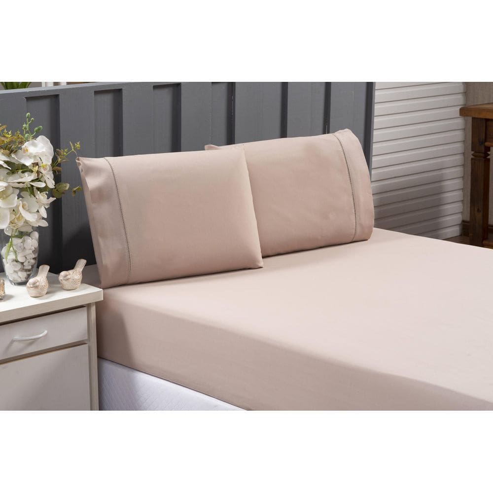 Jogo De Lençol 100% Algodão Cama Queen Percal 200 Fios Cáqui