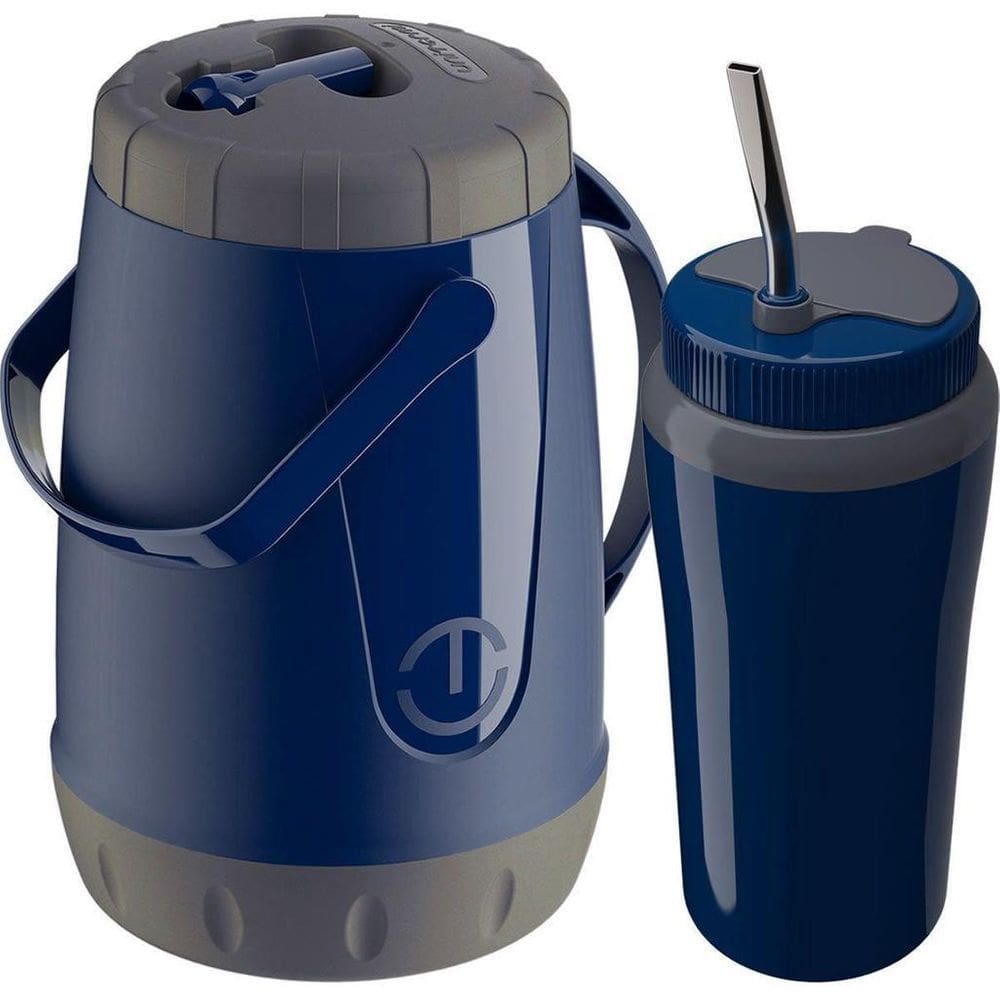 Kit Tererê Pávia Copo Térmico Bomba Garrafa Cuia Azul