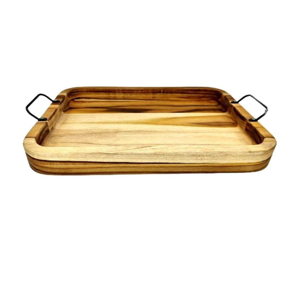 Gamela Retangular Bandeja De Madeira Teca Com Alça