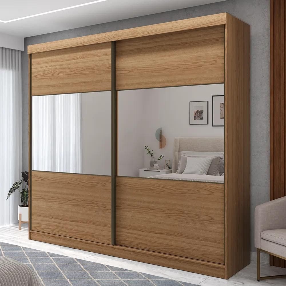 Guarda-Roupa Casal com Espelho 2 Portas 6 Gavetas Alexander 238 cm - Carvalho