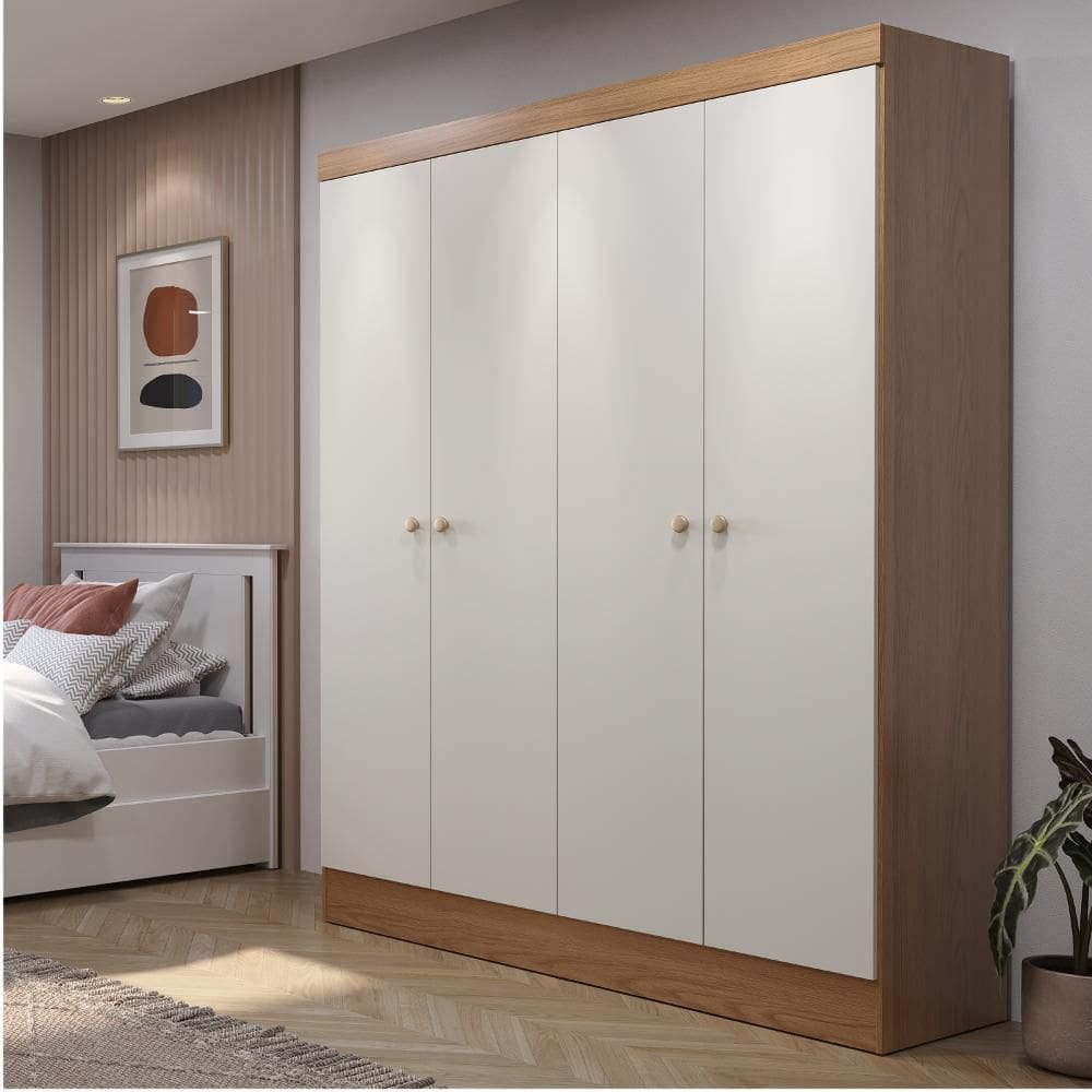 Guarda-Roupa Solteiro 4 Portas Jacob 135 cm - Carvalho c/ Off White