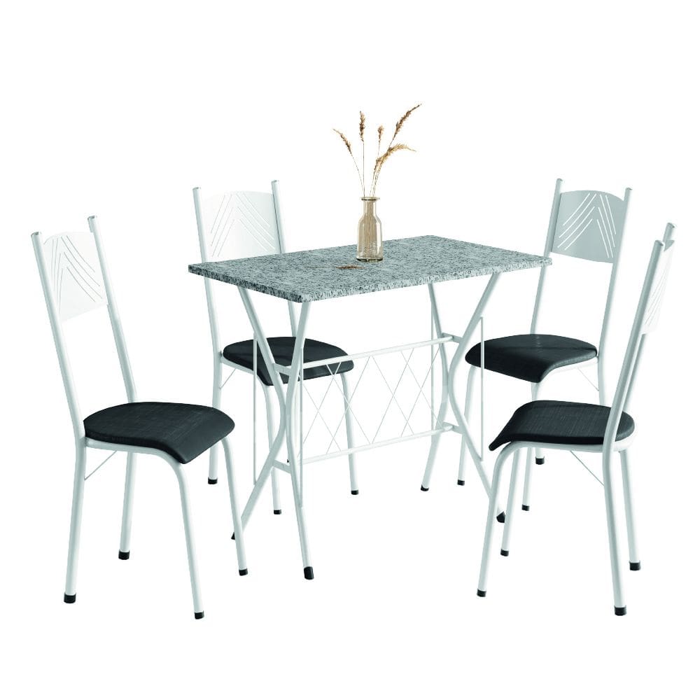 Conjunto de Mesa Sala De Jantar Bruna 1,20m Com 4 Cadeiras Granito Tubular Artefamol