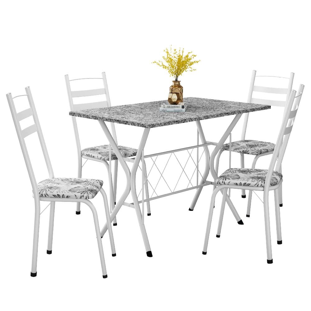 Conjunto de Mesa Sala De Jantar Leia 1m Com 4 Cadeiras Granito Tubular Artefamol