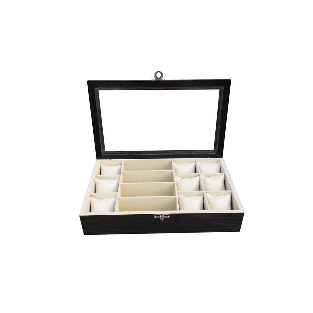 Estojo para 09 Relógios e 04 Óculos - Ébano Flocado de Bege