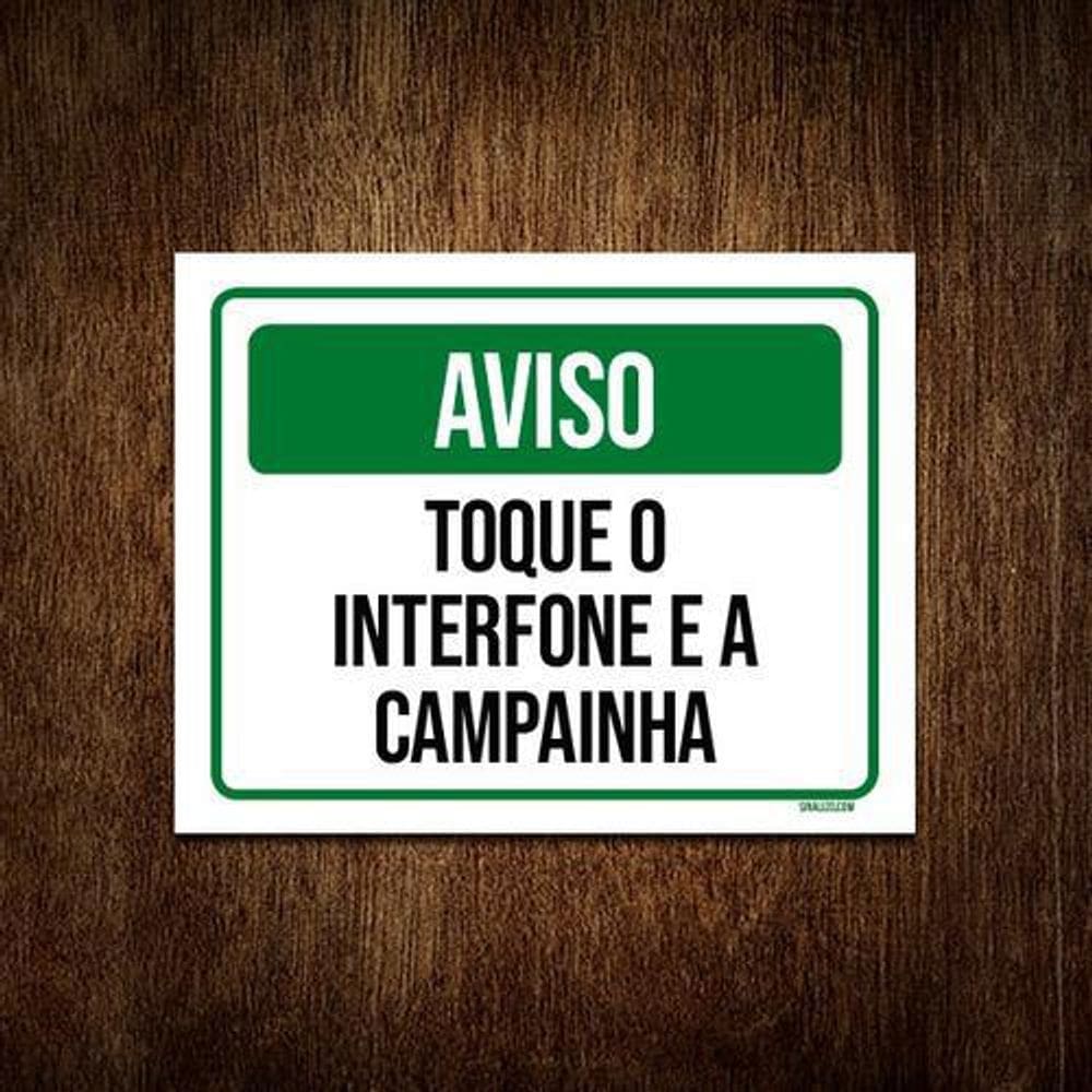 Placa Sinalização - Aviso Toque Interfone Campainha 18X23