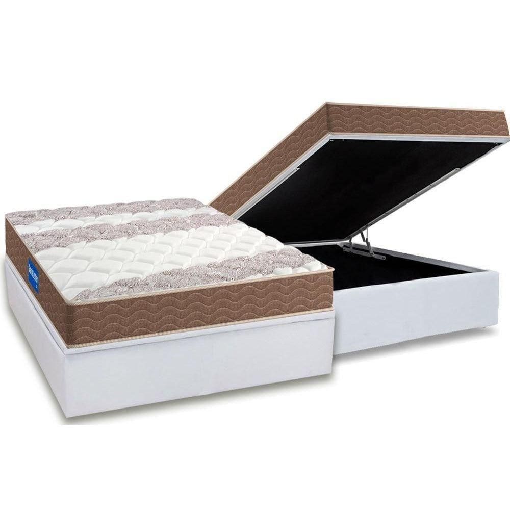 Cama Box Baú Casal: Colchão Espuma D33 Probel Guarda Costas + Base Crc Courano White(138x188)
