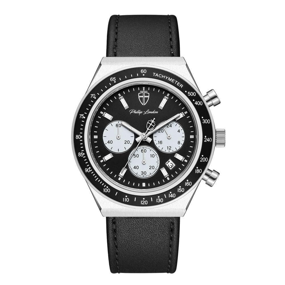 Relógio Masculino London Leather Silver Black 43mm