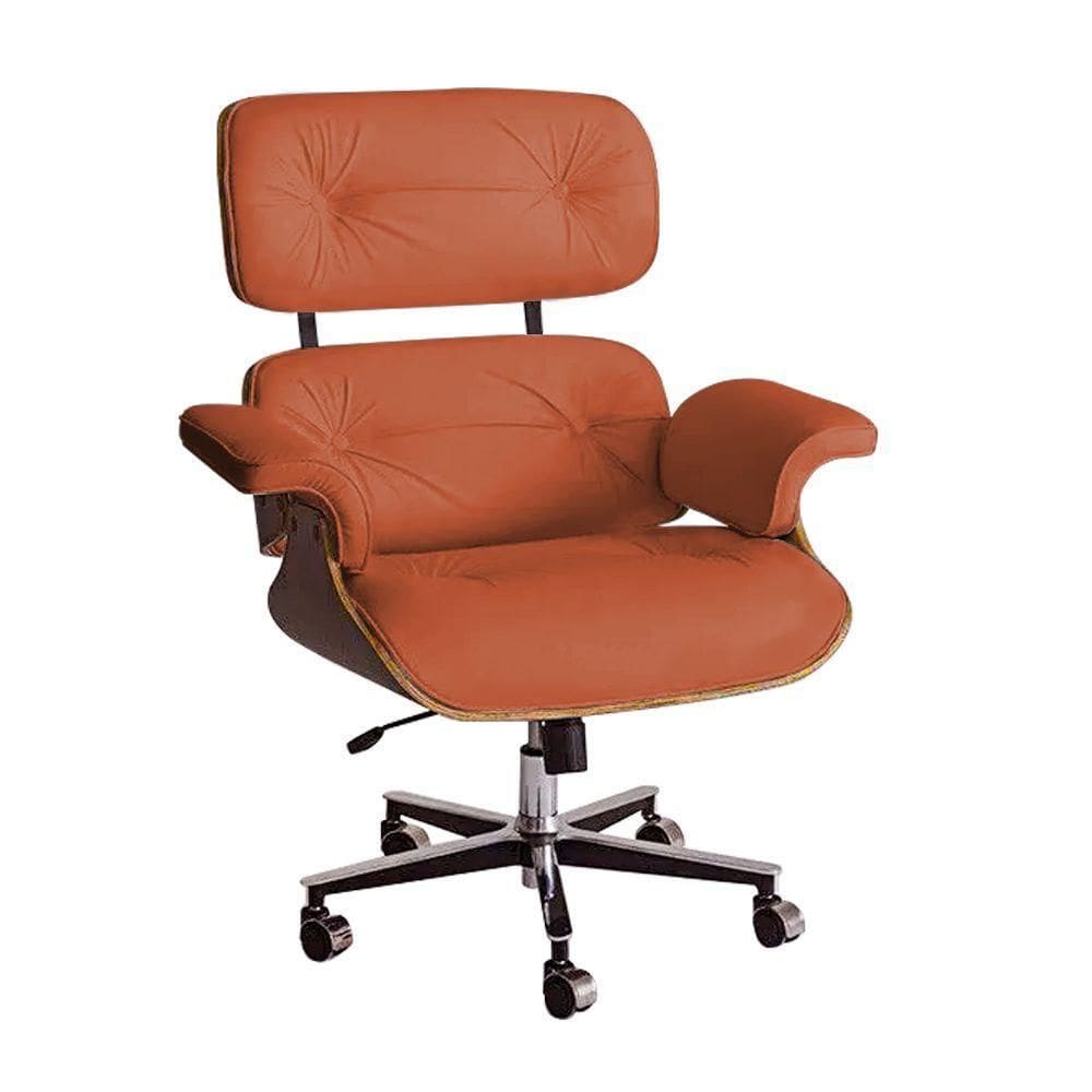Poltrona Charles Eames Office Exec Couro Sintético Caramelo