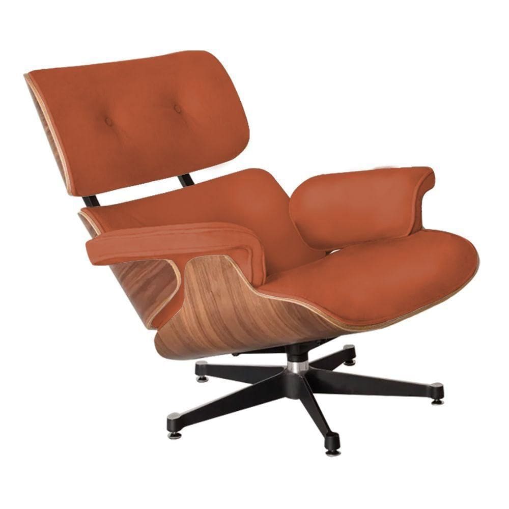 Poltrona Anatômica Charles Eames Sem Puff Couro Natural Caramelo