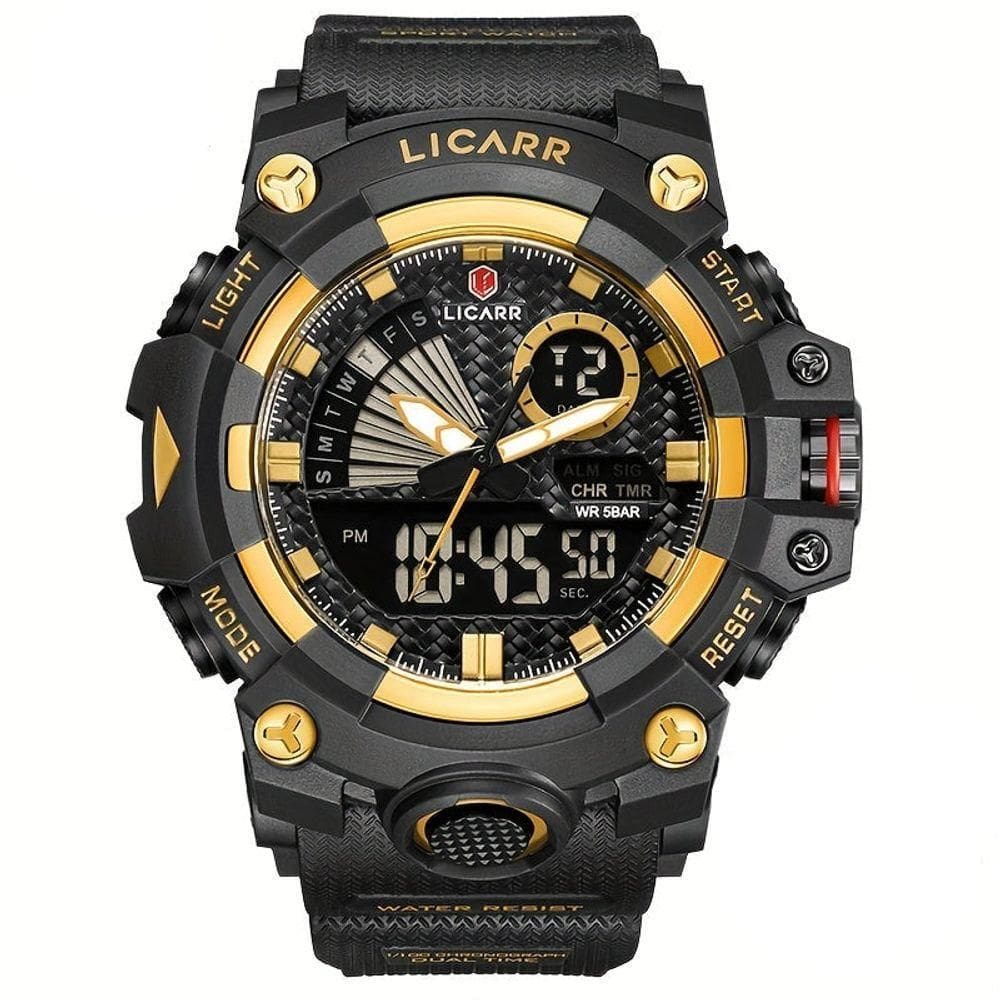 Relógio Licarr Top Luxury - Cronômetro à Prova D`água, Quartzo 9532 Dourado Preto
