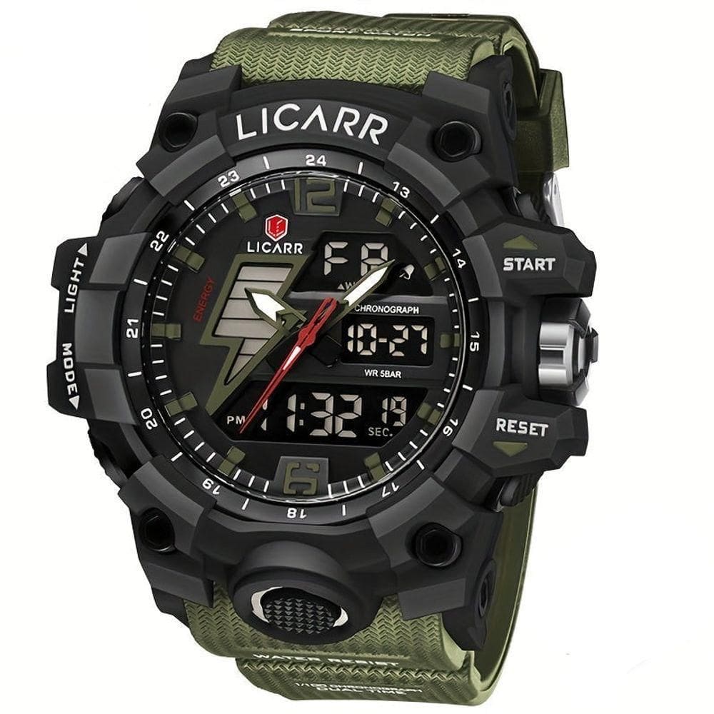 Relógio Esportivo Masculino Com Cronógrafo Analógico Digital Duplo Display 50m À Prova Da Água Verde