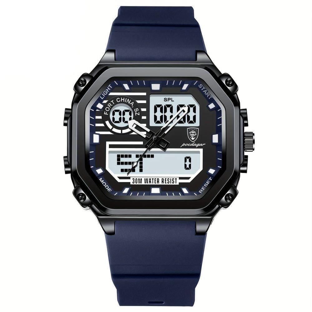 Relógio Esportivo Masculino Pulseira Em Silicone Display Híbrido Digital Analógico Azul