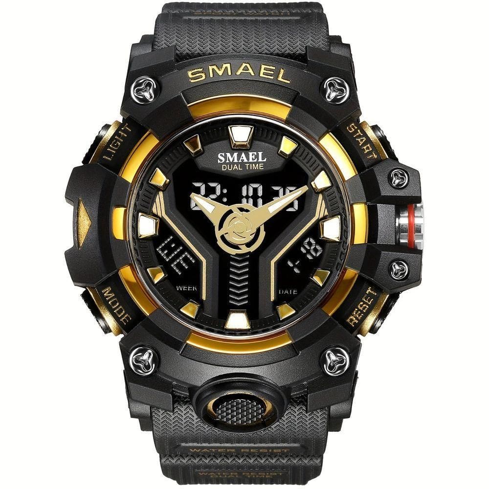Relógio Esportivo Masculino Digital Dual Display Mostrador Luminoso À Prova Da Água Dourado