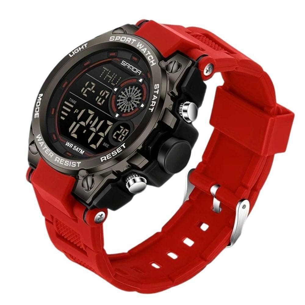 Relógio 6255 Led De Fundo Iluminado, Alarme Cronógrafo Temporizador Vermelho