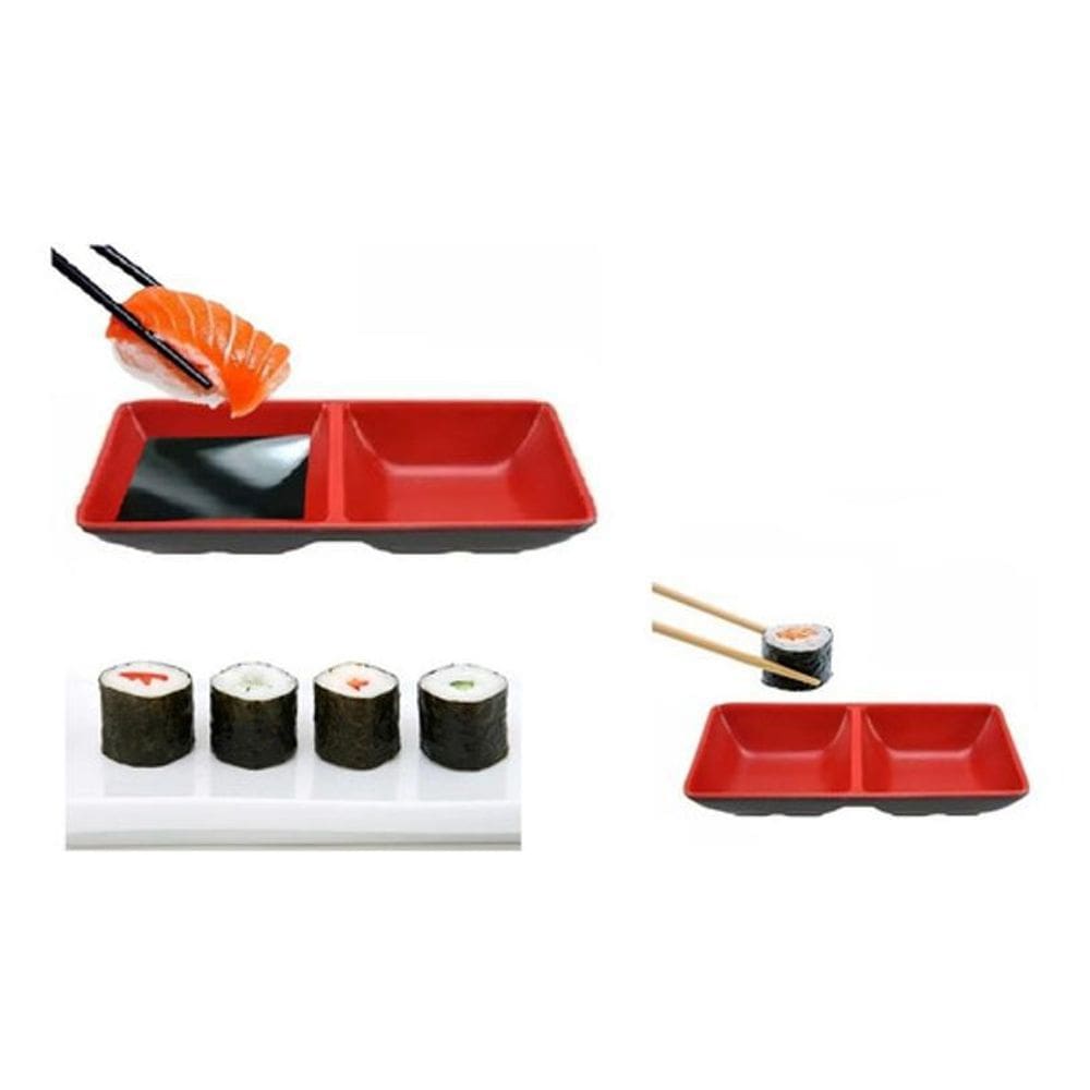 Kit 2 Mini Pratos Com Divisórias Para Molho Shoyo