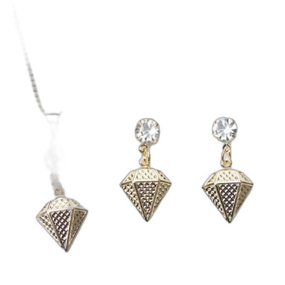 Conjunto Brinco E Colar Corrente Festa Folheado Ouro 18k