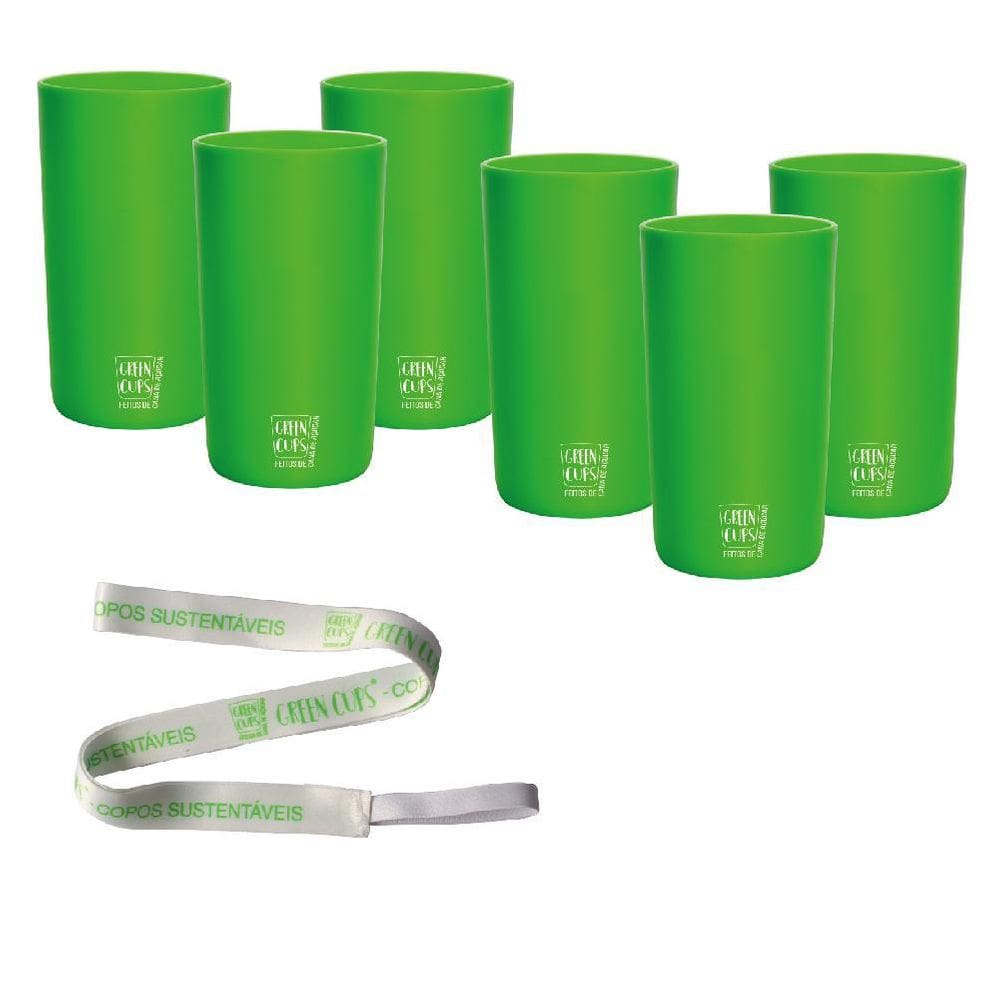 Kit 6 Copos Eco Verde Com Cordão Green Cups 280 Ml