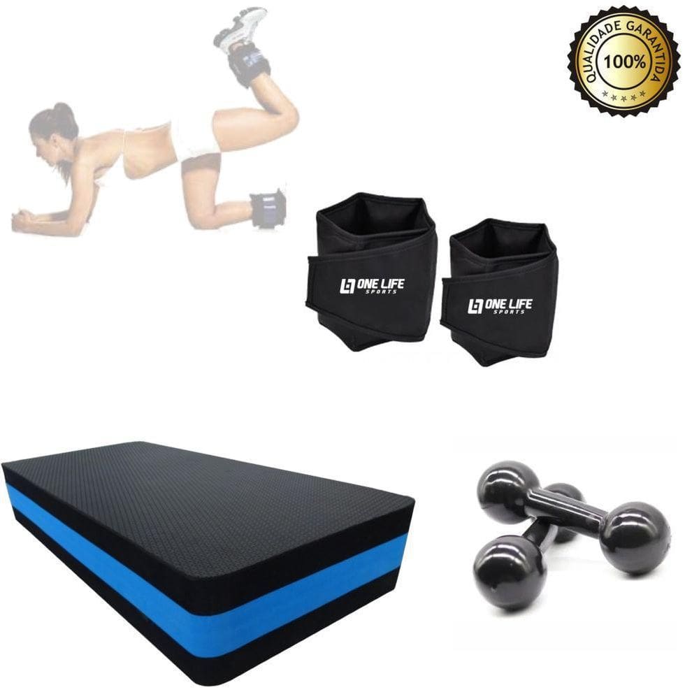 Kit Aeróbico Caneleira 1 Kg + Step Em Eva + Halter 1Kg