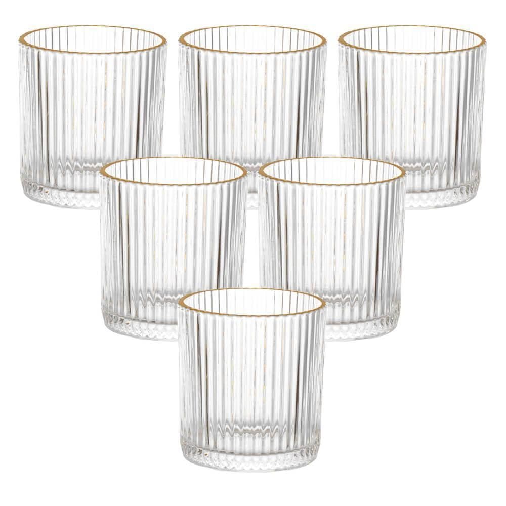 Jogo Copos Vidro Transparente Graffiato Fio Ouro 320Ml 6