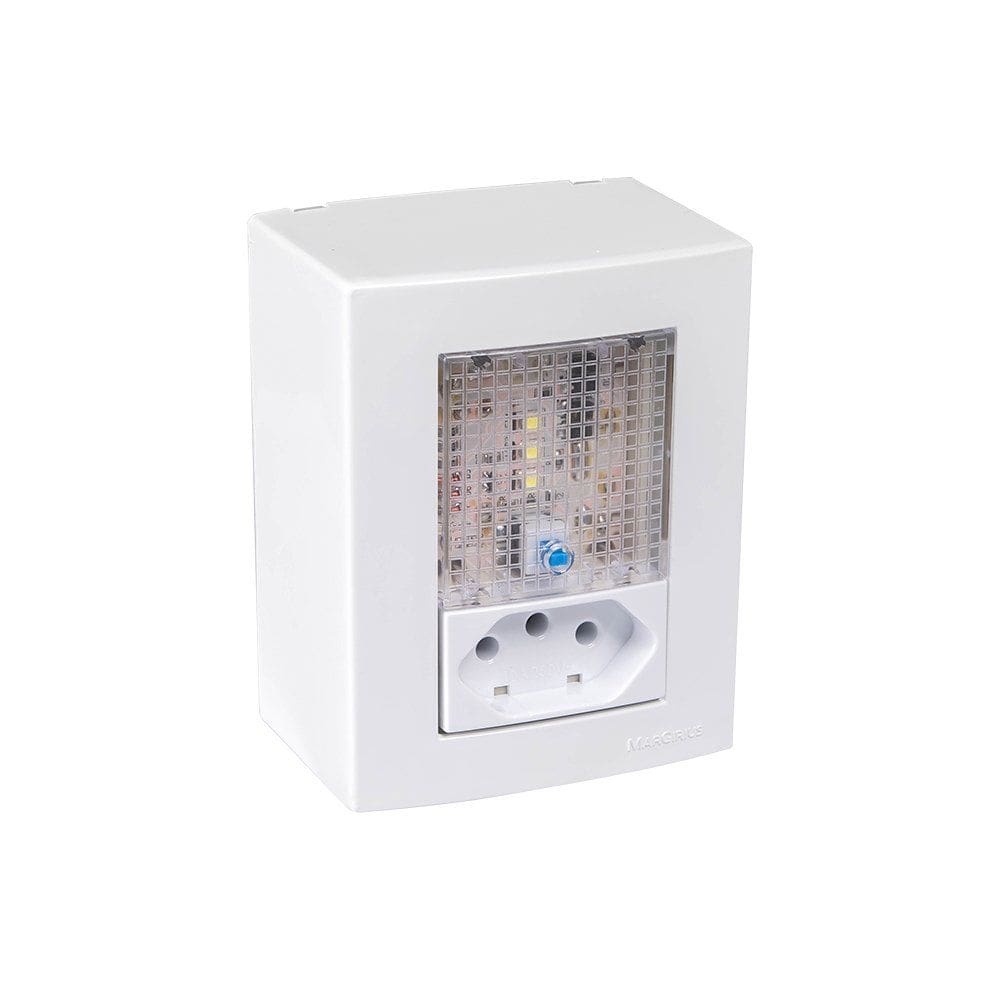 Caixa de Sobrepor 75x95 com Luz de Emergência Led Standard e Tomada 2P+T 10A MarGirius Sleek Branca