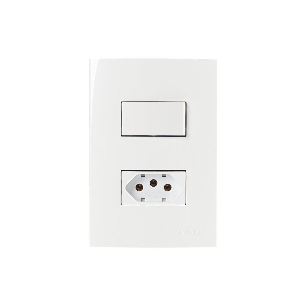 Interruptor Simples 10A e Tomada 2P+T 20A MarGirius Sleek com Placa 4x2 Branco