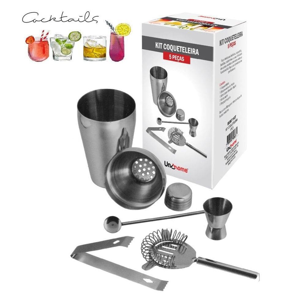 Kit Bar 5 Peças Coqueteleira E Itens  Em Aço