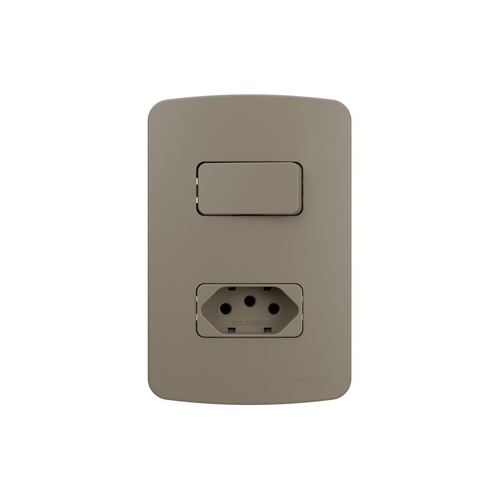 Interruptor Simples 10A e Tomada 2P+T 10A MarGirius B3 Colors com Placa 4x2 Argila