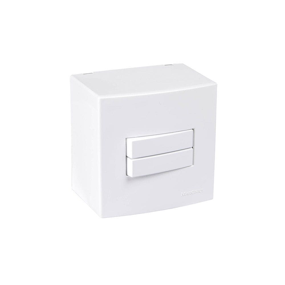 Caixa de Sobrepor 75x75 com Interruptor Duplo Simples MarGirius Sleek 10A Branca