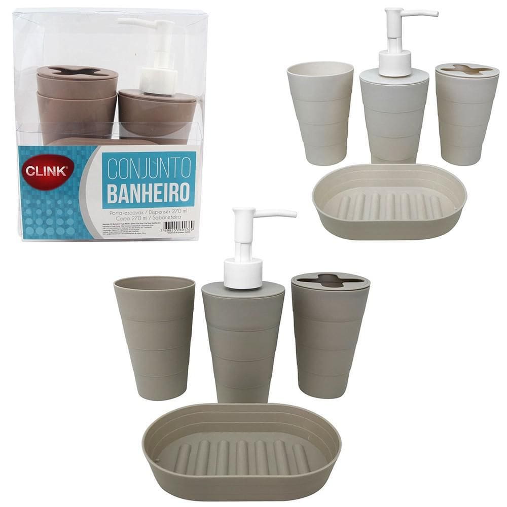 Kit De Banheiro 4Pc Porta Escovas/Copo/Saboneteira Dispenser