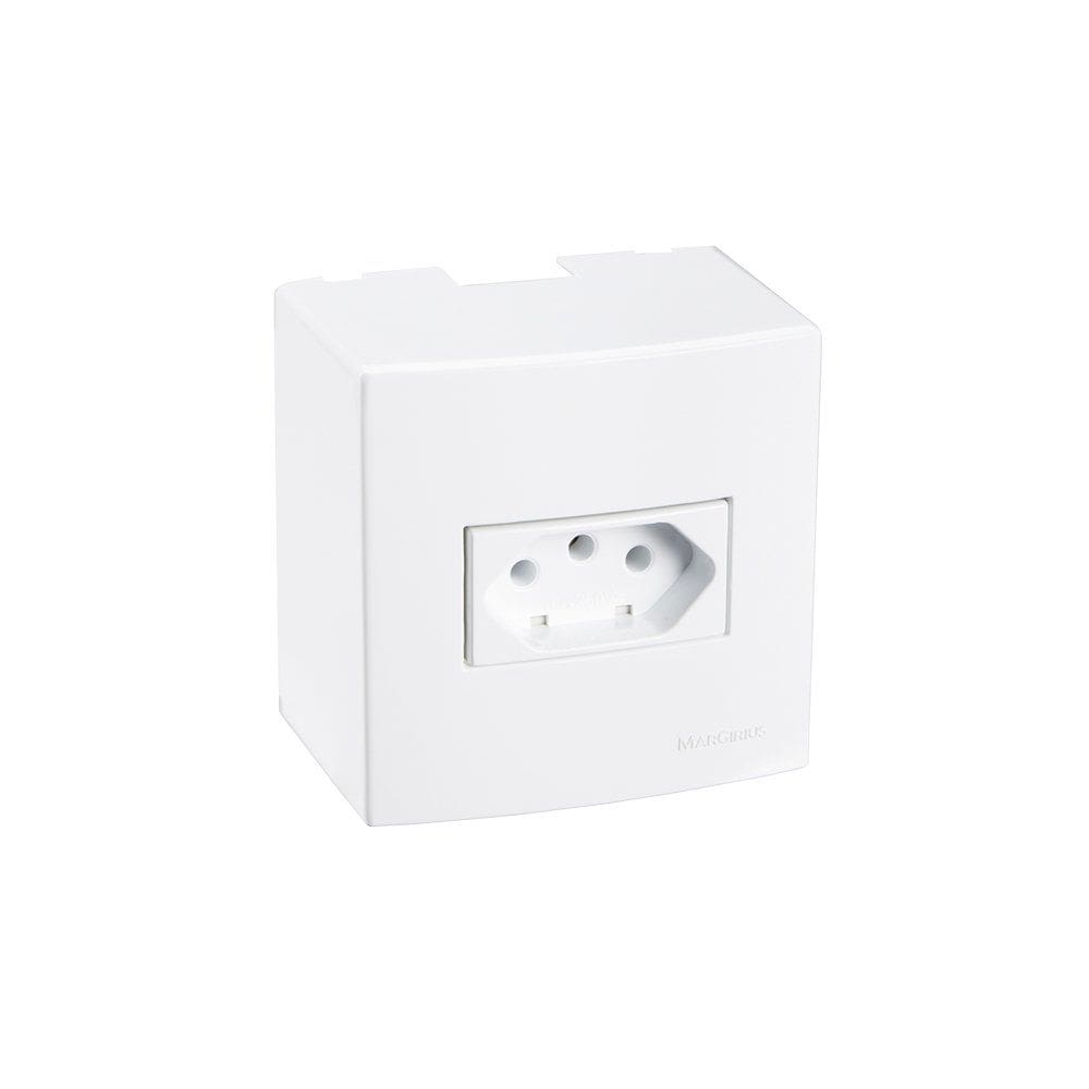 Caixa de Sobrepor 75x75 com Tomada MarGirius Sleek 2P+T 10A Branca