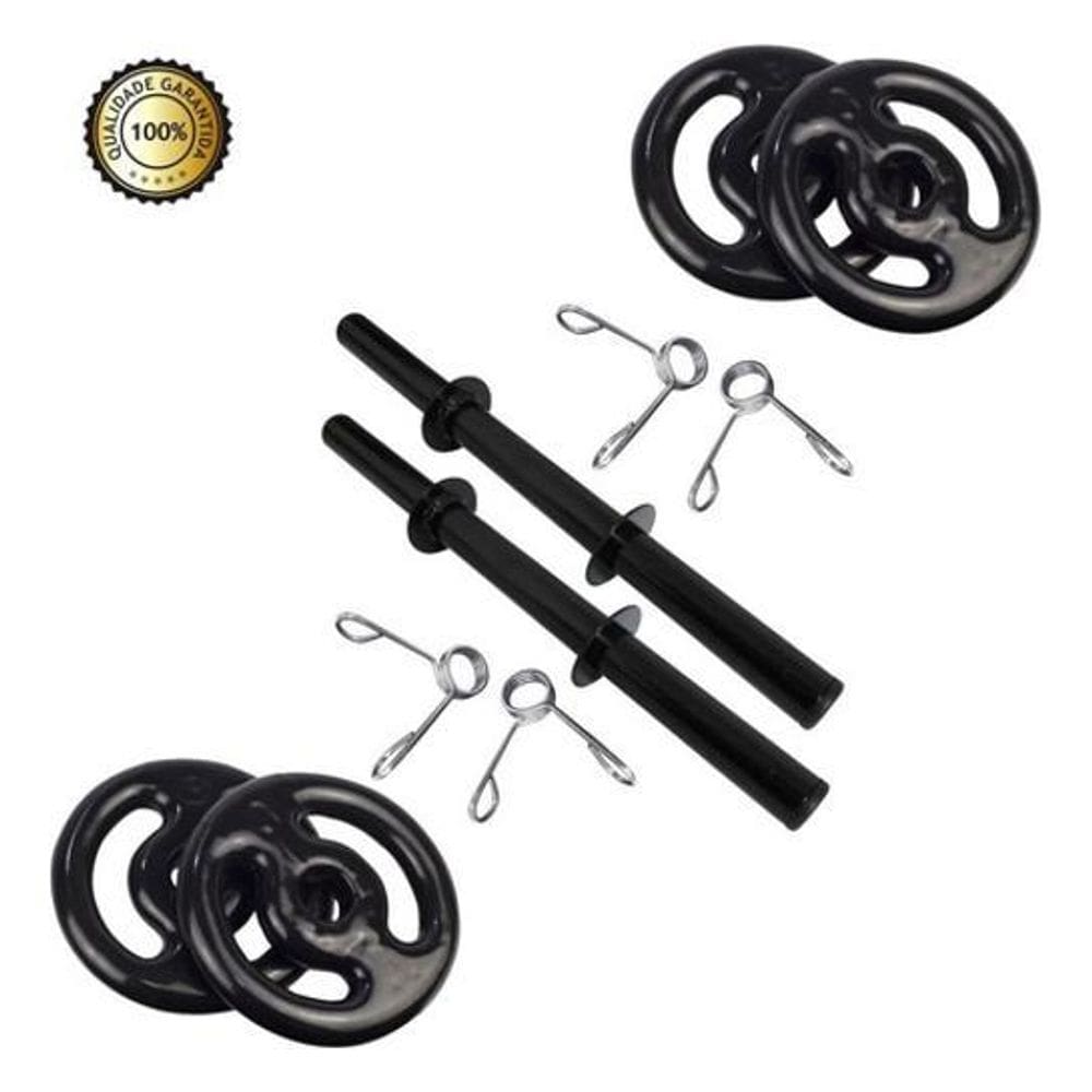 Kit Halter 8kg Treino Musculação Casa - Barra 40cm, Anilhas